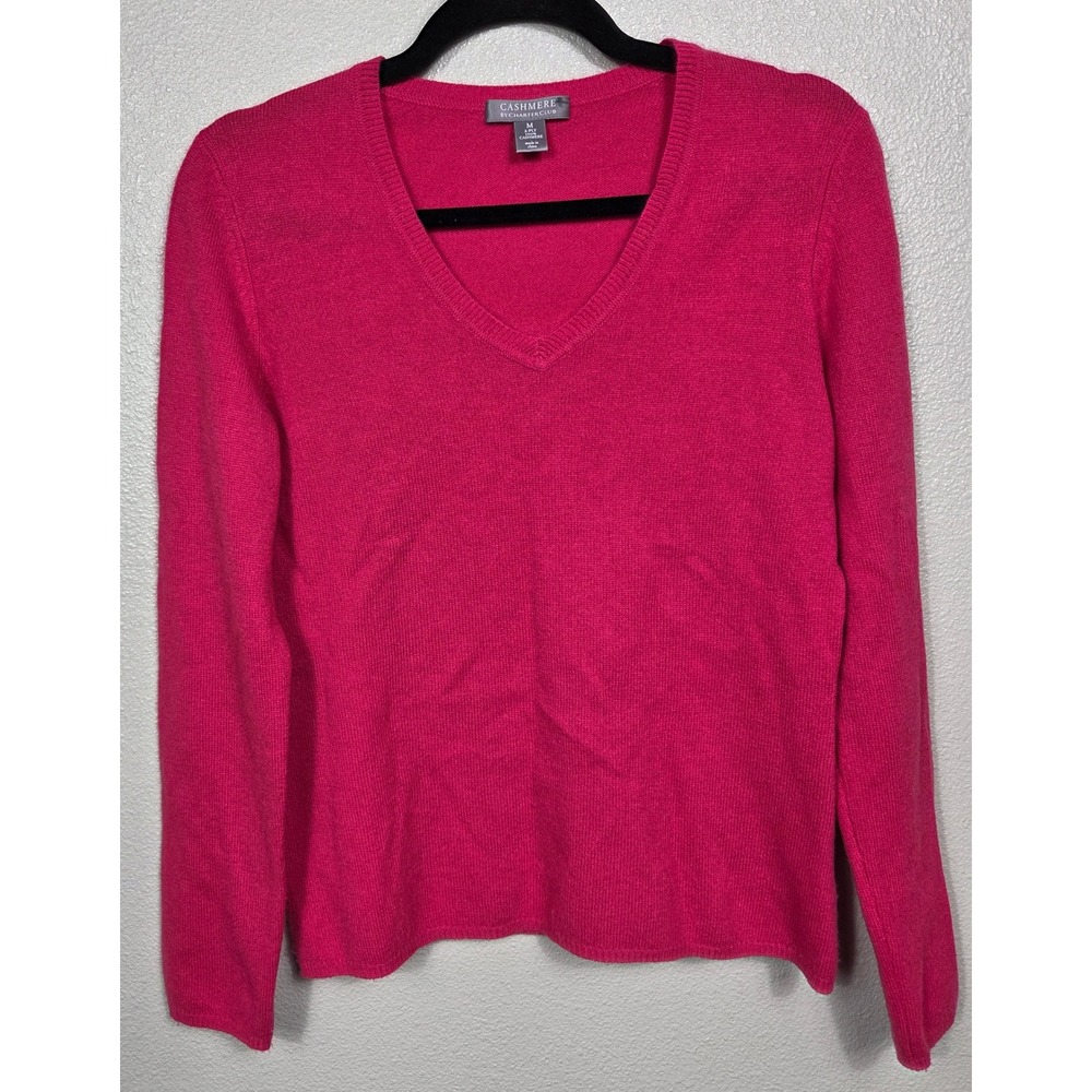 Charter Club 100% Cashmere 2-Ply V-Neck Sweater Women's M Fuchsia Pink